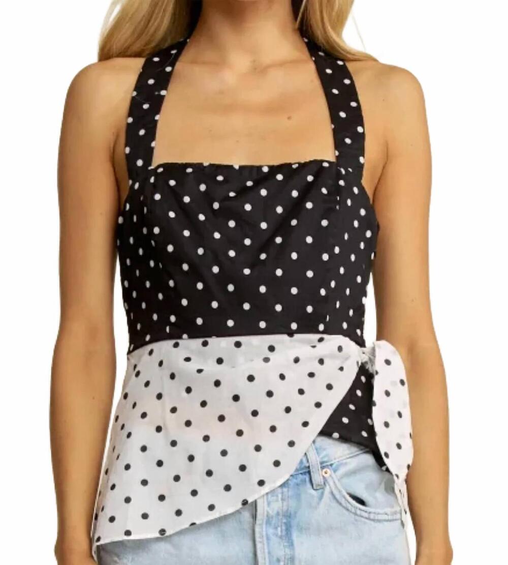NEW ELEVATOR DISCO marry top in white black polka dot